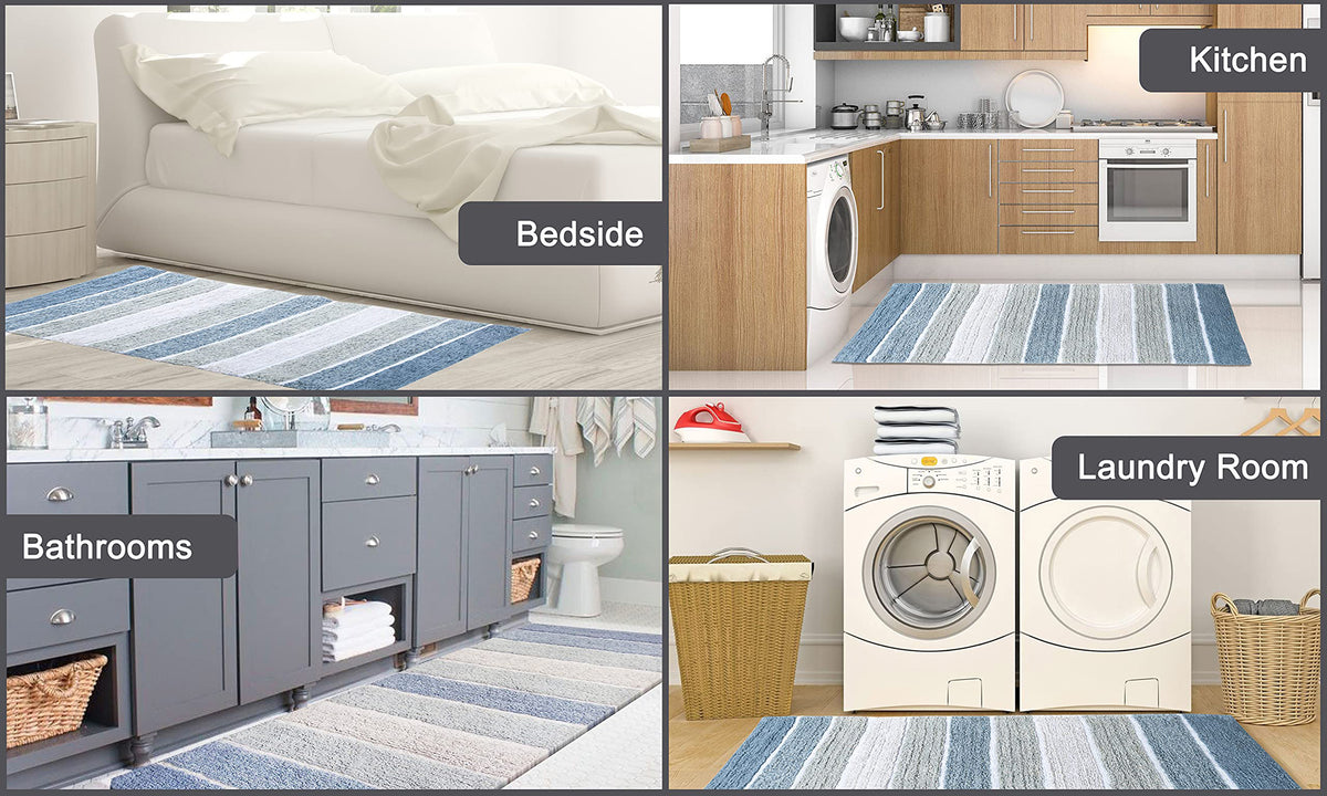 Cordural Stripe Bath Runner-Blue-White,24''X60''