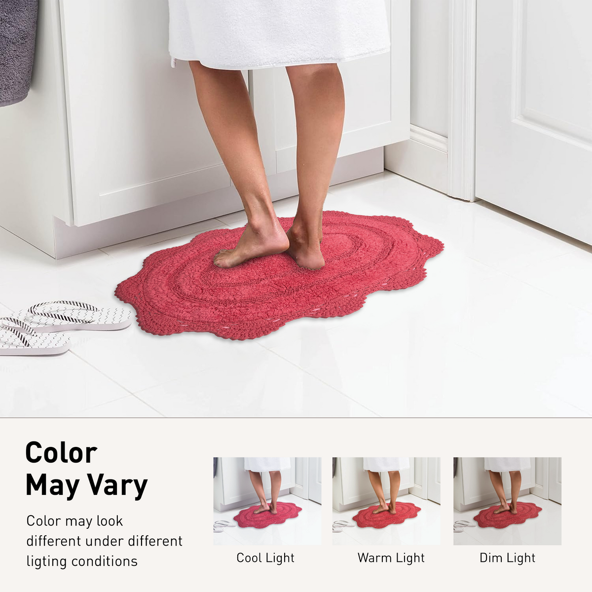 Crochet Round Bath Mat-Coral Pink,24''