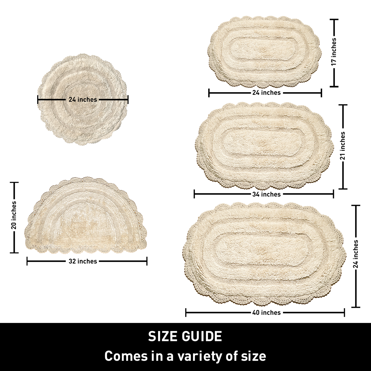 CROCHET OVAL BATH MAT, 17''x24'', IVORY