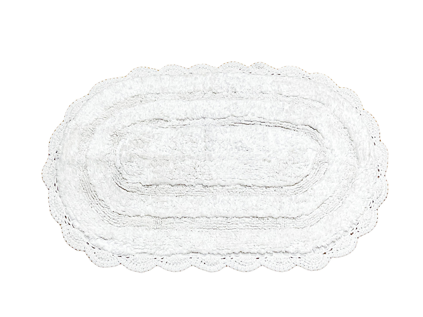 CROCHET OVAL BATH MAT, 24''x40'', WHITE 100% COTTON