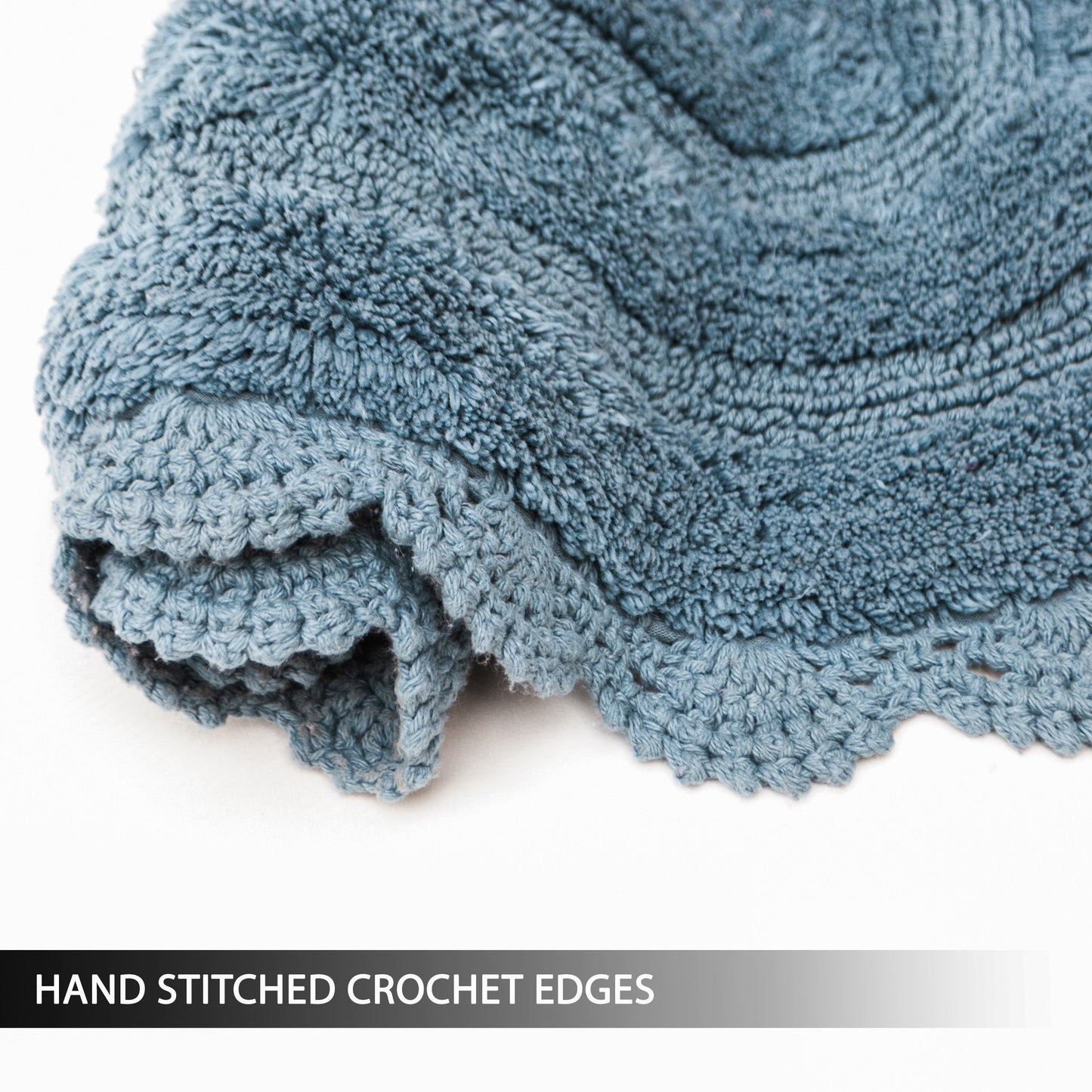 CROCHET OVAL BATH MAT, 24''x40'', PROVENCIAL BLUE 100% COTTON
