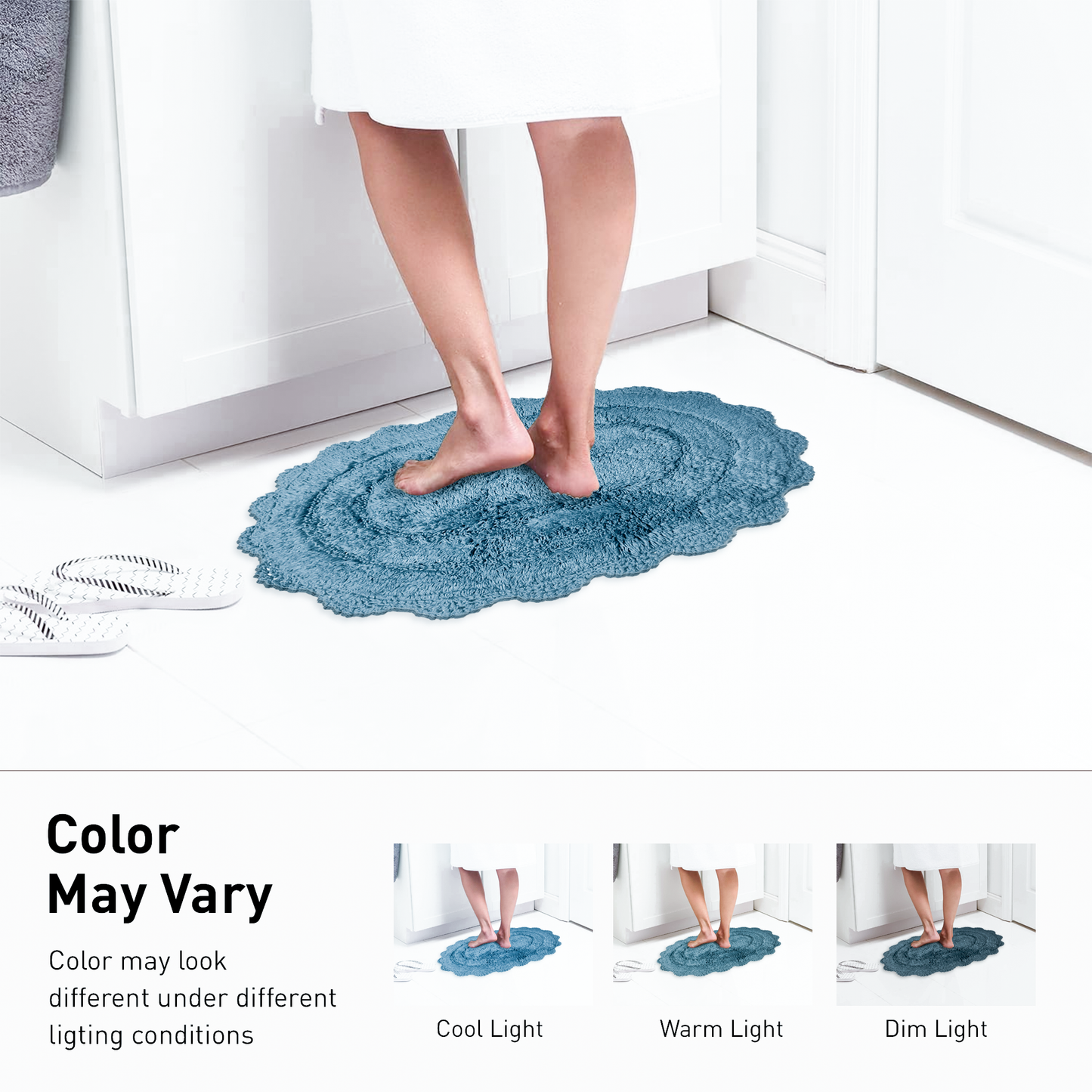 CROCHET OVAL BATH MAT, 24''x40'', PROVENCIAL BLUE 100% COTTON