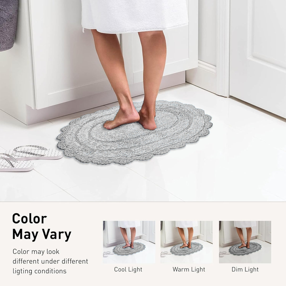 Crochet Oval Bath Mat,21''X34'', Lt. Grey.
