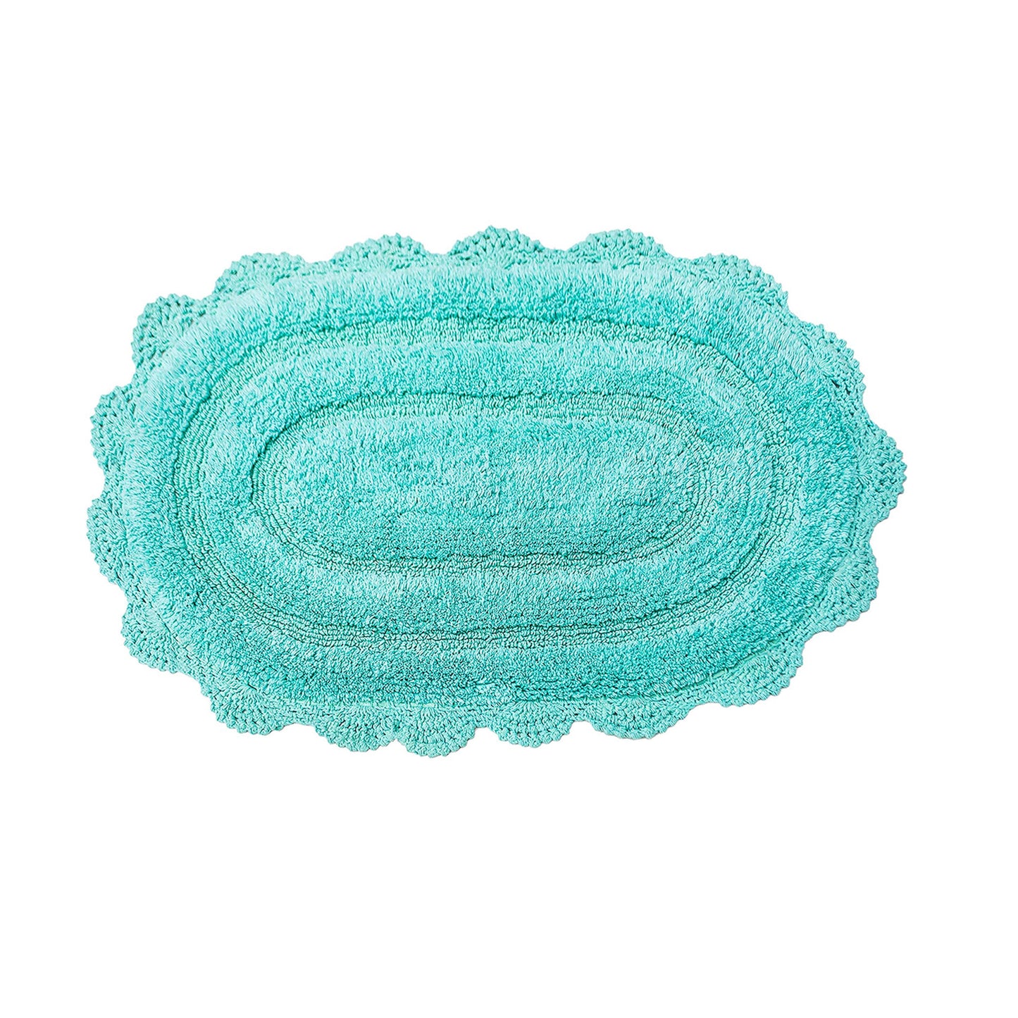 Crochet Oval Bath Mat-Turquoise,21''X34''