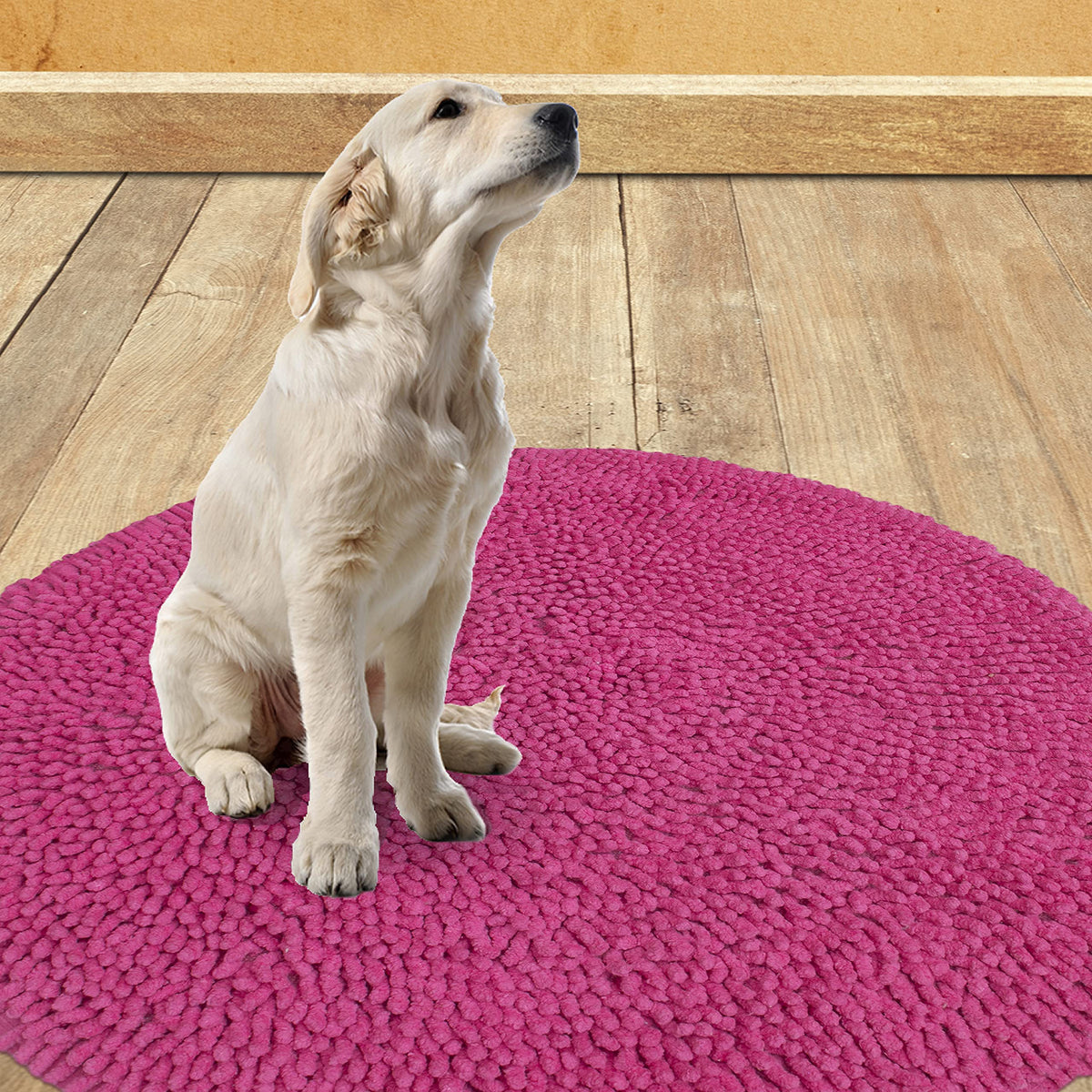 Chenille Shagg Round Bath Mat - Hot Pink, 24" Round