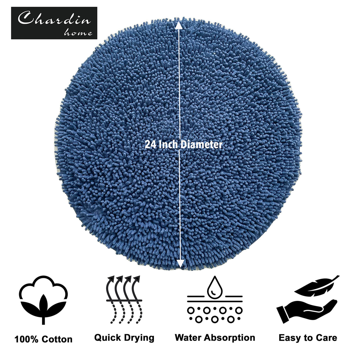 CHENILLE SHAGG ROUND BATH MAT, 24'' RND, NAVY BLUE