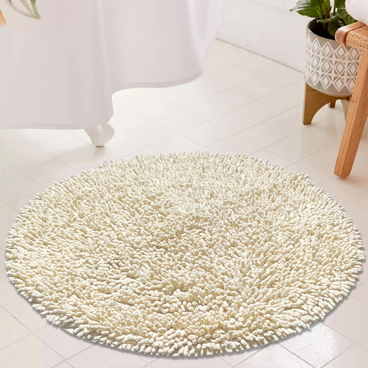 Chenille Shagg Round Bath Mat - Ivory, 24" Round