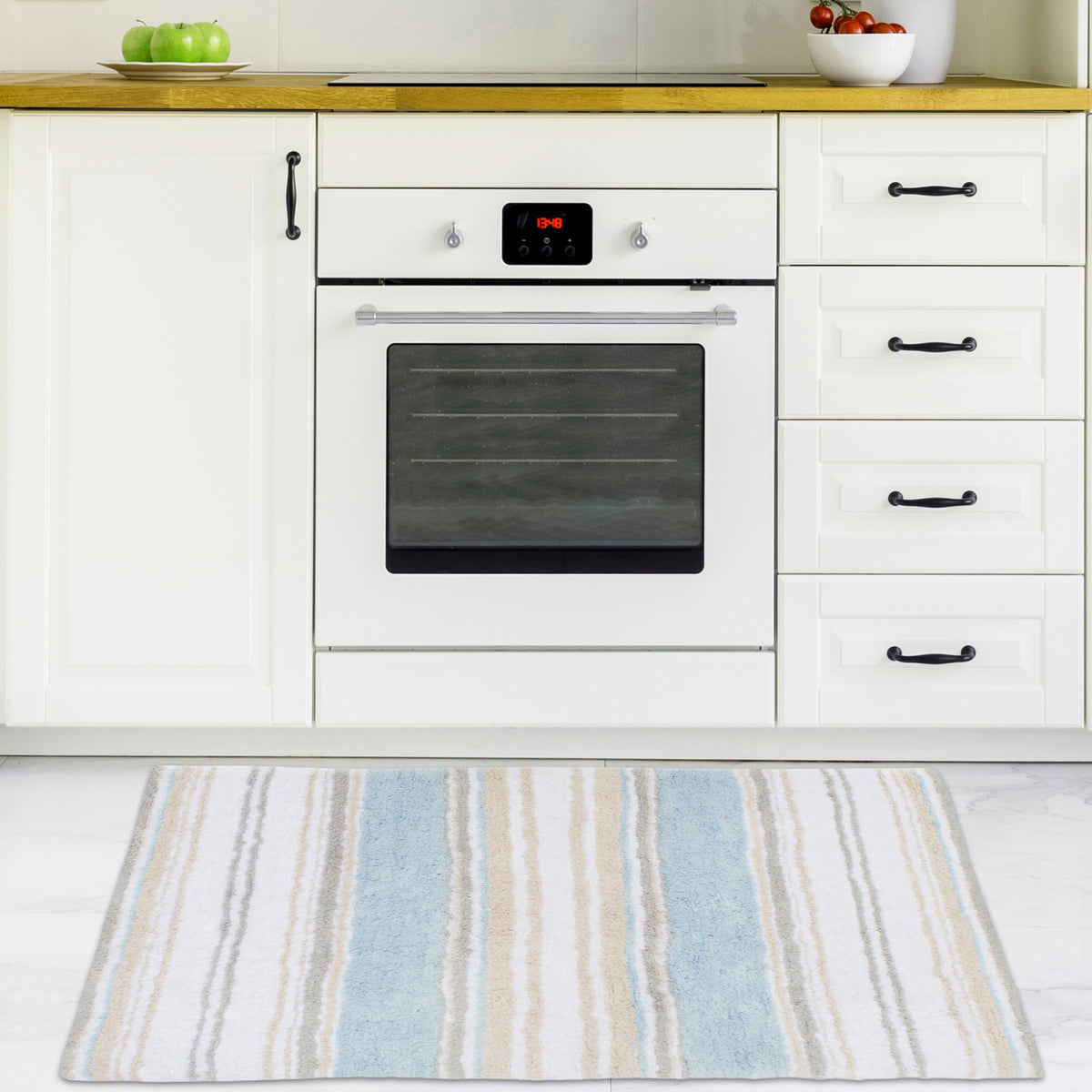 Maui Bath Mat - Coastal Blue/Beige/White, 21"x34"