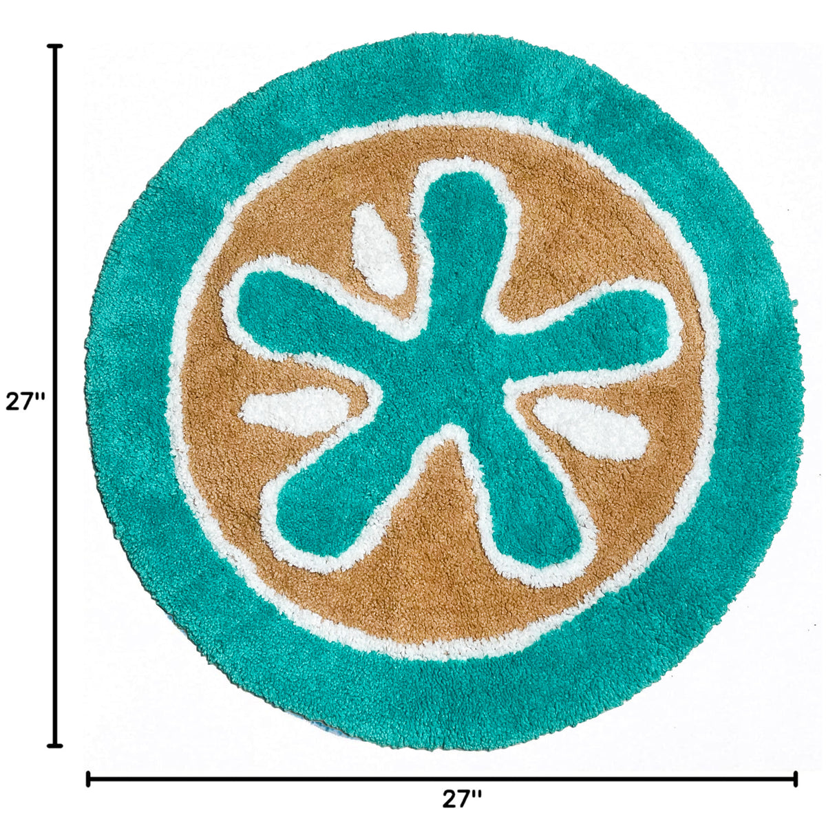 Star Fish Bath Rug - Dk. Turquoise/Mocha Beige, 27" Round.