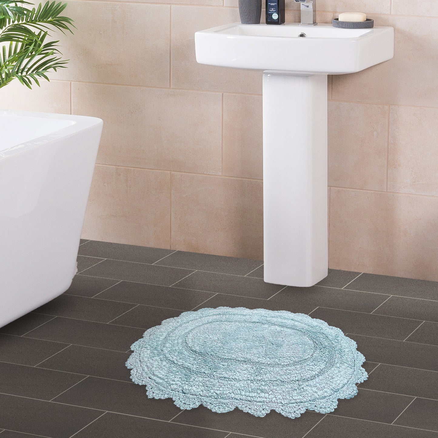 CROCHET OVAL BATH MAT, 17''x24'', POWDER BLUE