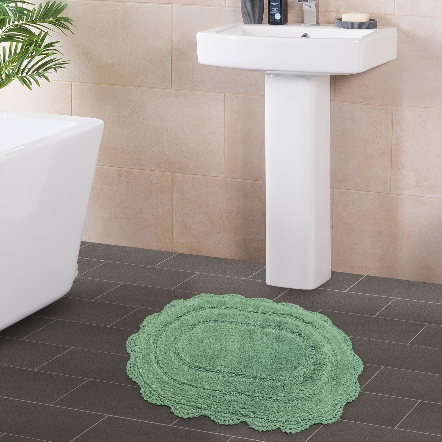 CROCHET OVAL BATH MAT, 17''x24'', SAGE GREEN