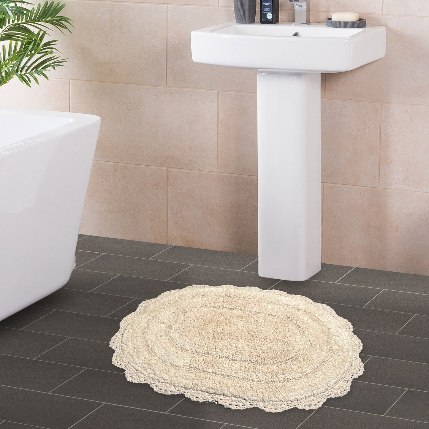 CROCHET OVAL BATH MAT, 17''x24'', IVORY