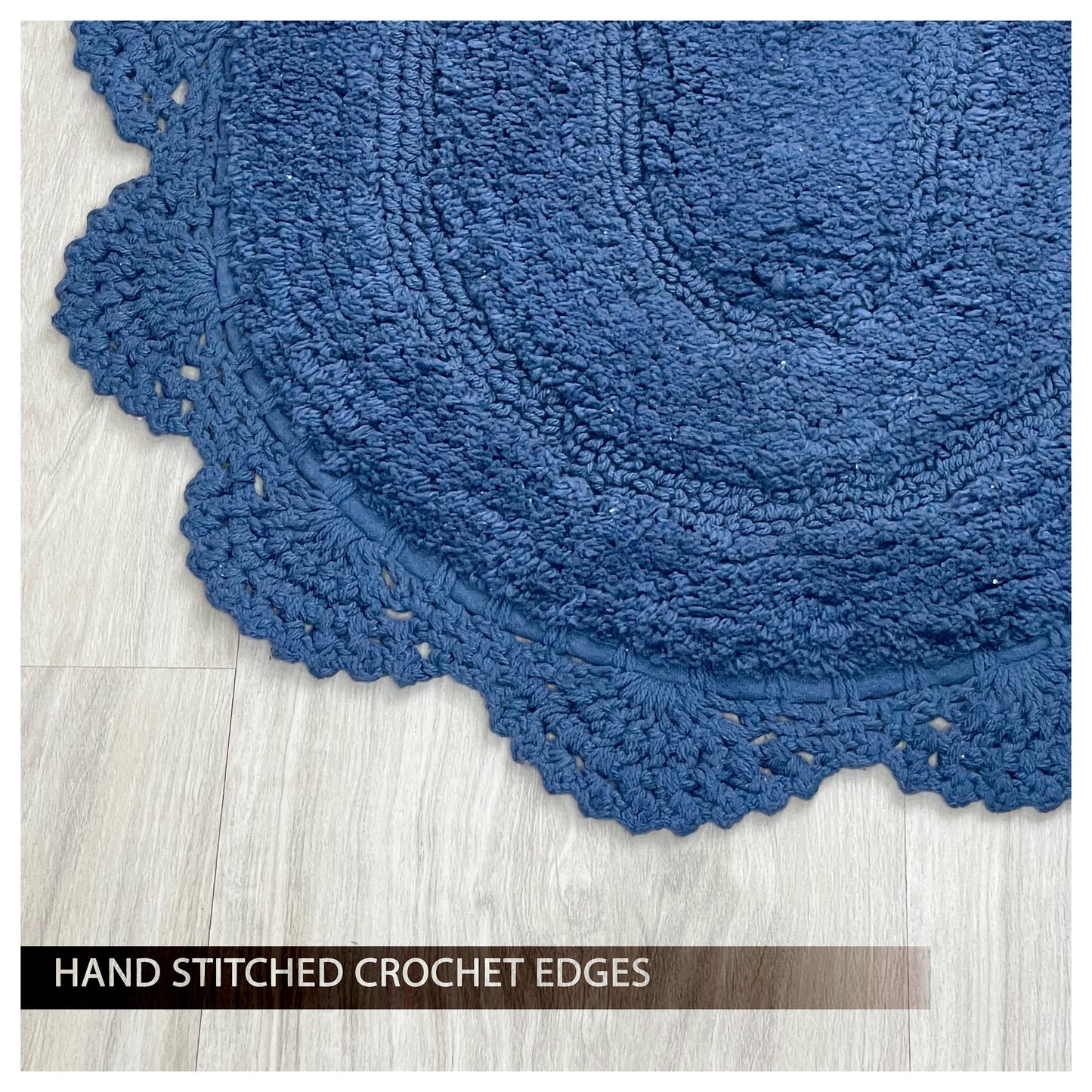 CROCHET SEMI CIRCLE BATH MAT, NAVY, 20''x32'' 100% COTTON