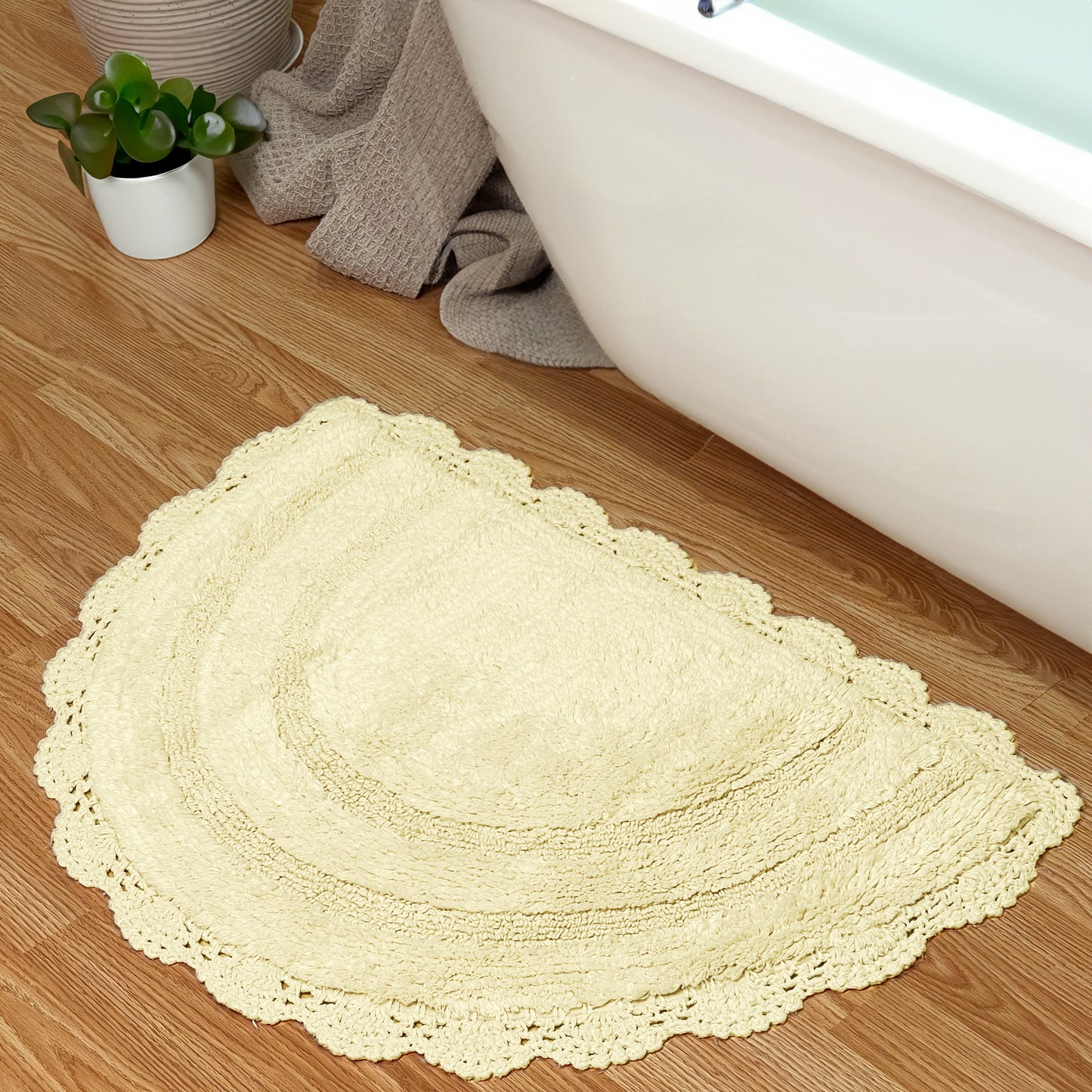 CROCHET SEMI CIRCLE BATH MAT, LT. YELLOW, 20''x32'' 100% COTTON