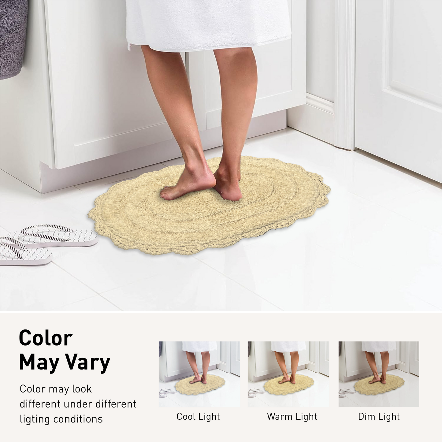 CROCHET SEMI CIRCLE BATH MAT, LT. YELLOW, 20''x32'' 100% COTTON