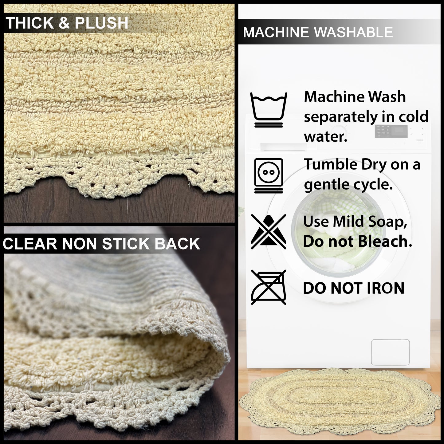 CROCHET SEMI CIRCLE BATH MAT, LT. YELLOW, 20''x32'' 100% COTTON