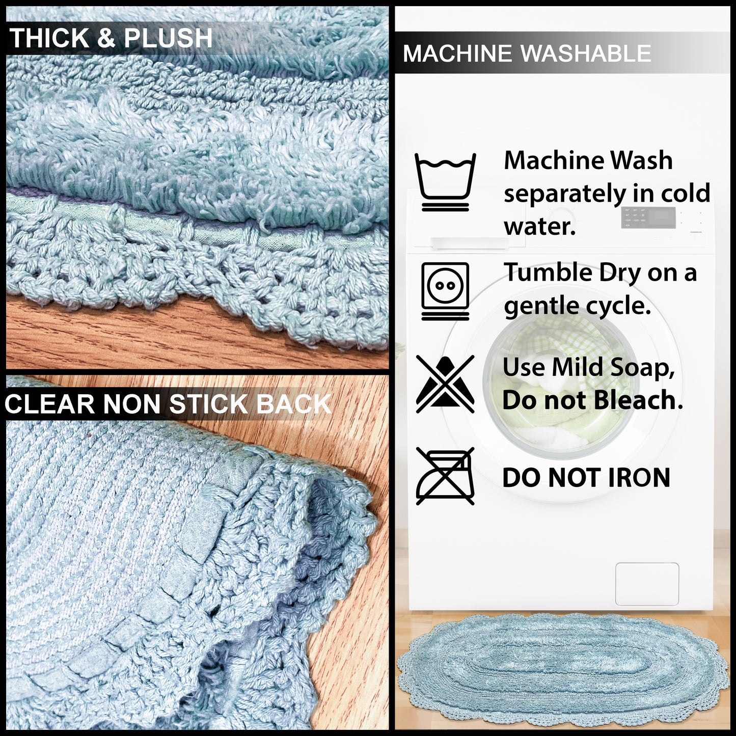 CROCHET SEMI CIRCLE BATH MAT, POWDER BLUE, 20''x32'' 100% COTTON