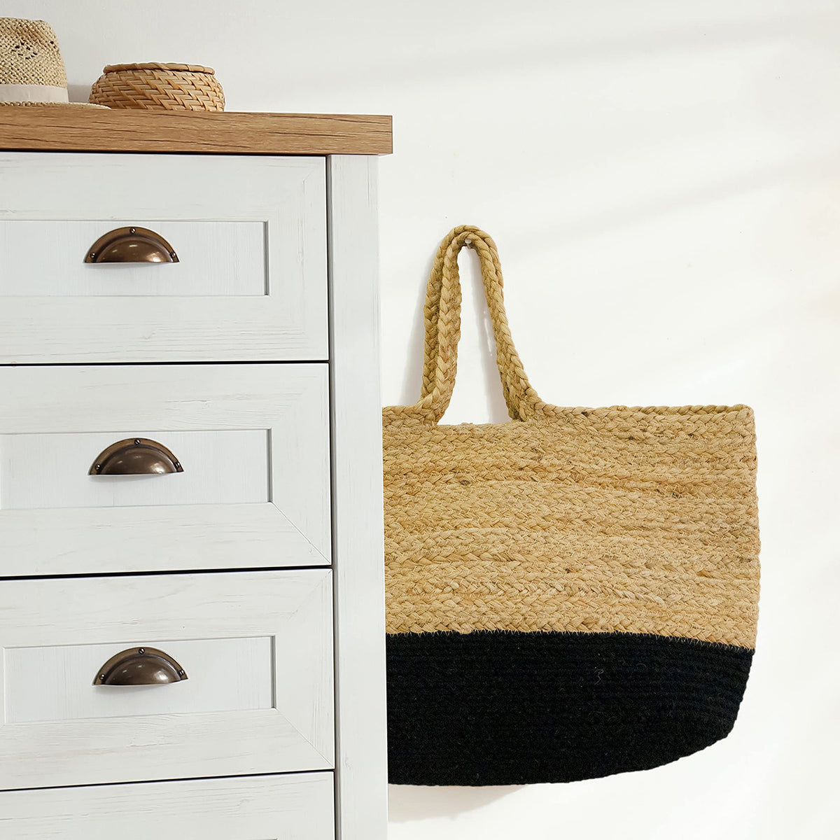 Cortina Jute Bag - Natural/Black, 12" x 16"