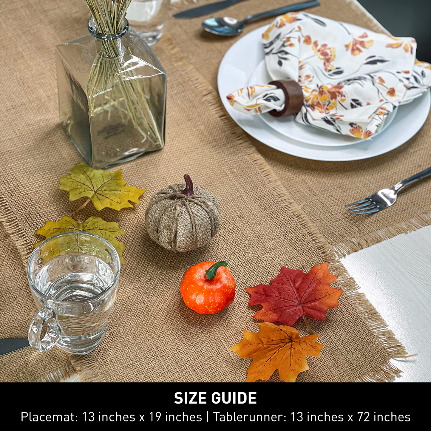 Burlap Fringe Placemats Set Of 4 - Natural Jute, 13''x19''