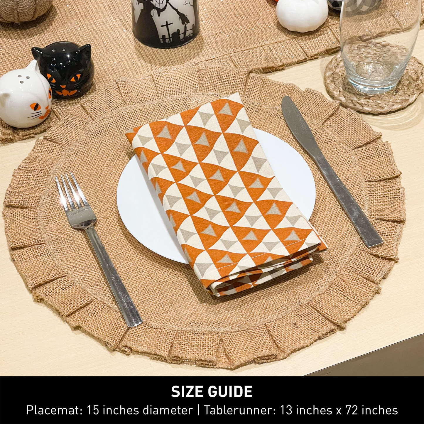 Burlap Ruffle Round Placemats Set Of 4 - Natural Jute, 15'' Rnd