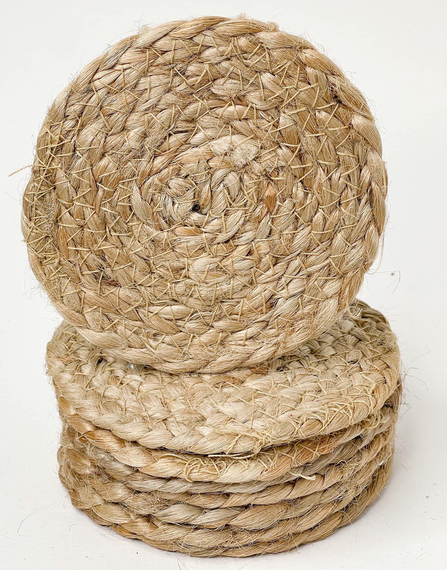 BRAIDED COASTER ( 8 PCS SET )-NATURAL JUTE-4'' ROUND.