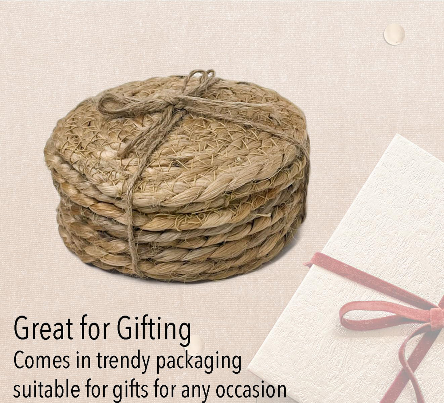 BRAIDED COASTER ( 8 PCS SET )-NATURAL JUTE-4'' ROUND.