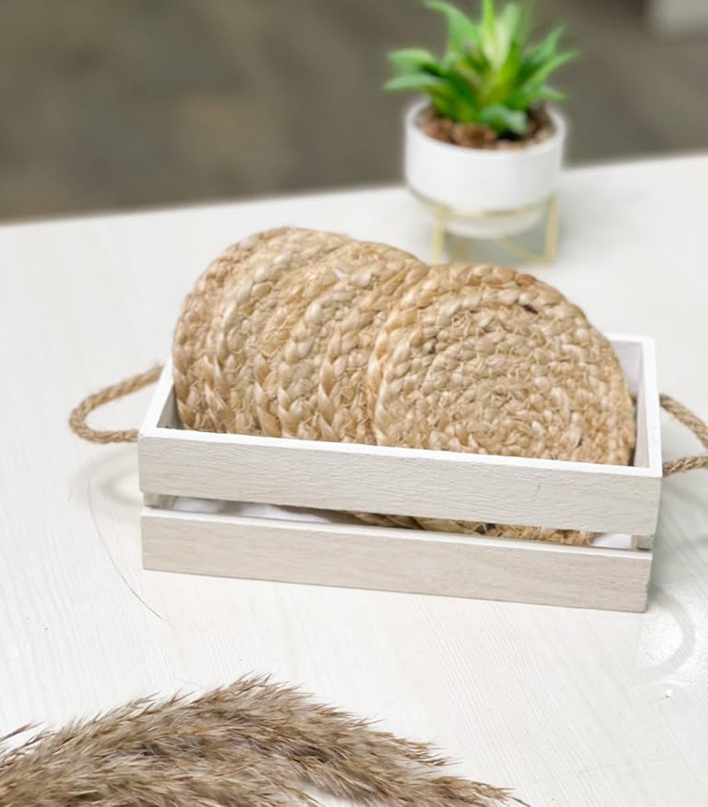 BRAIDED COASTER ( 8 PCS SET )-NATURAL JUTE-4'' ROUND.