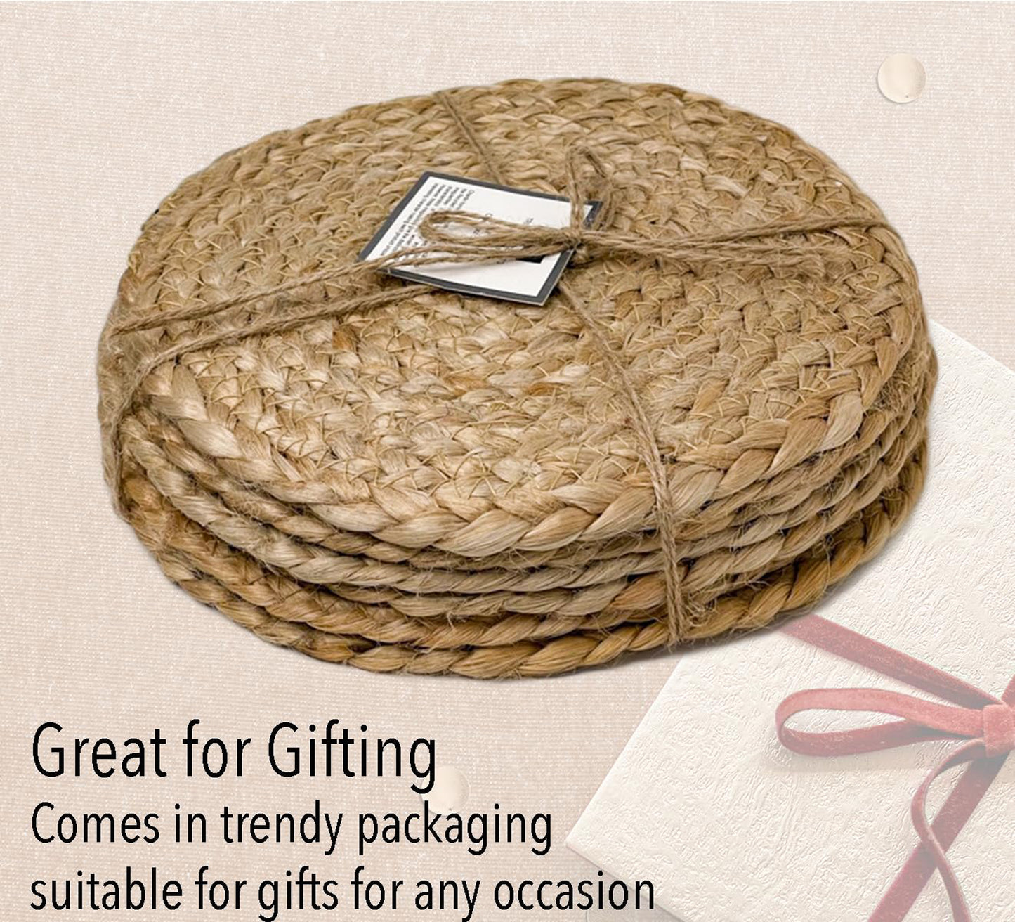 BRAIDED TRIVET ( 4 PCS SET )-NATURAL JUTE-8'' ROUND.
