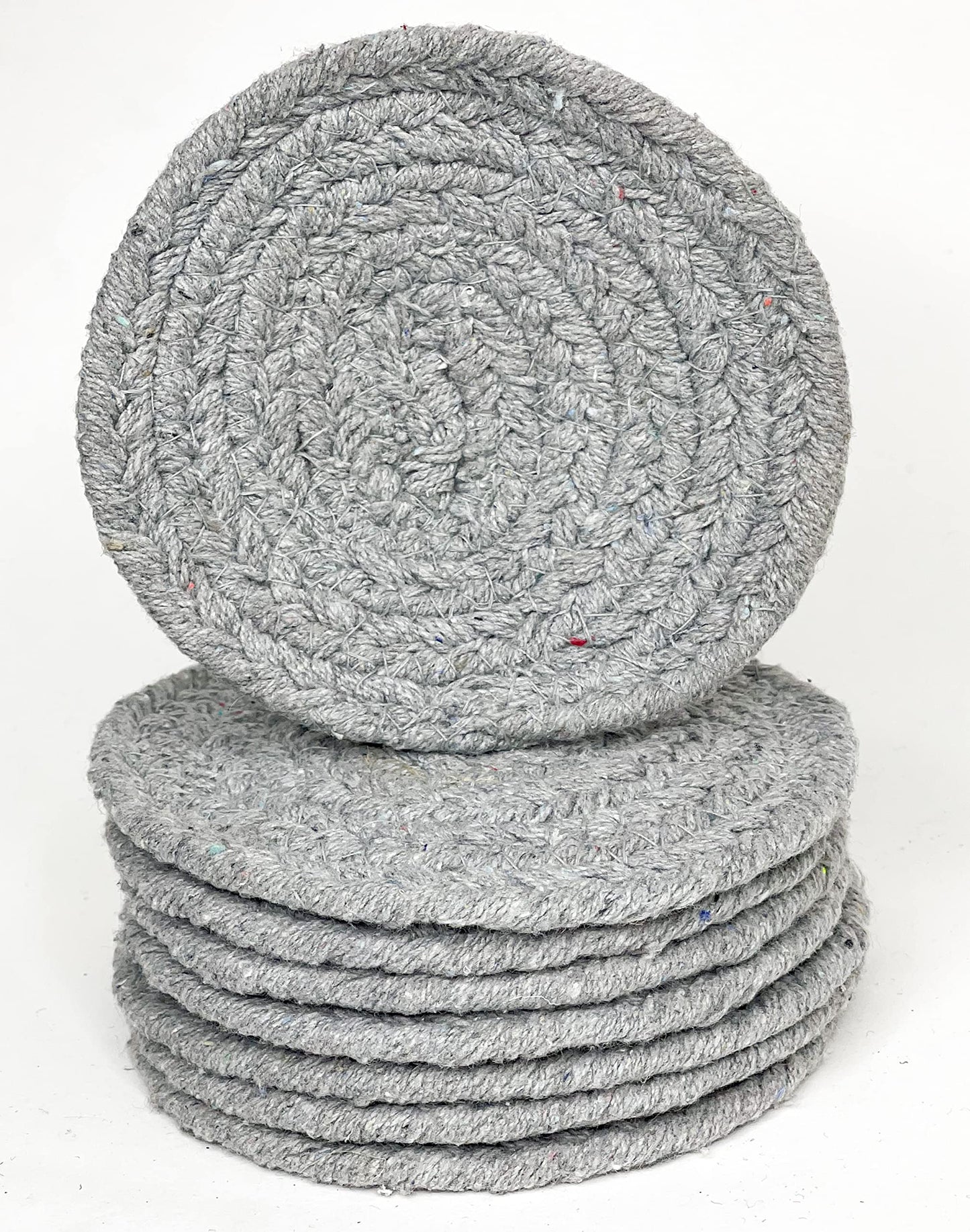 COTTON COASTER (SET OF 8), LT. GREY, 4'' ROUND.