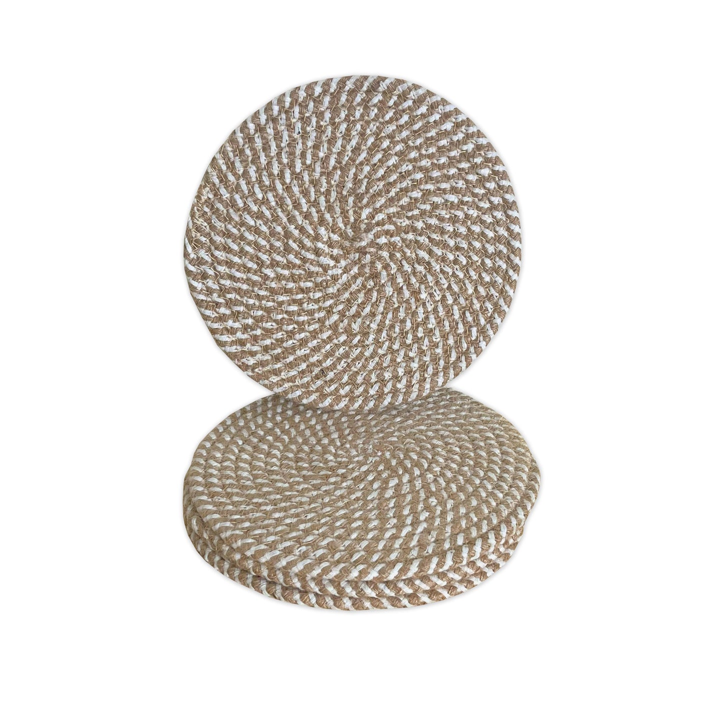 BRAIDED JUTE/COTTON TRIVET ( 4 PCS SET )-NATURAL JUTE-8'' ROUND.