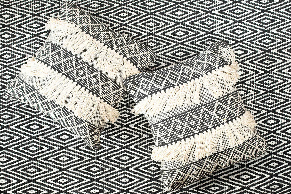 Diamond Pillow Cover Set Of 2 - Black/Ivory, 20''x20''