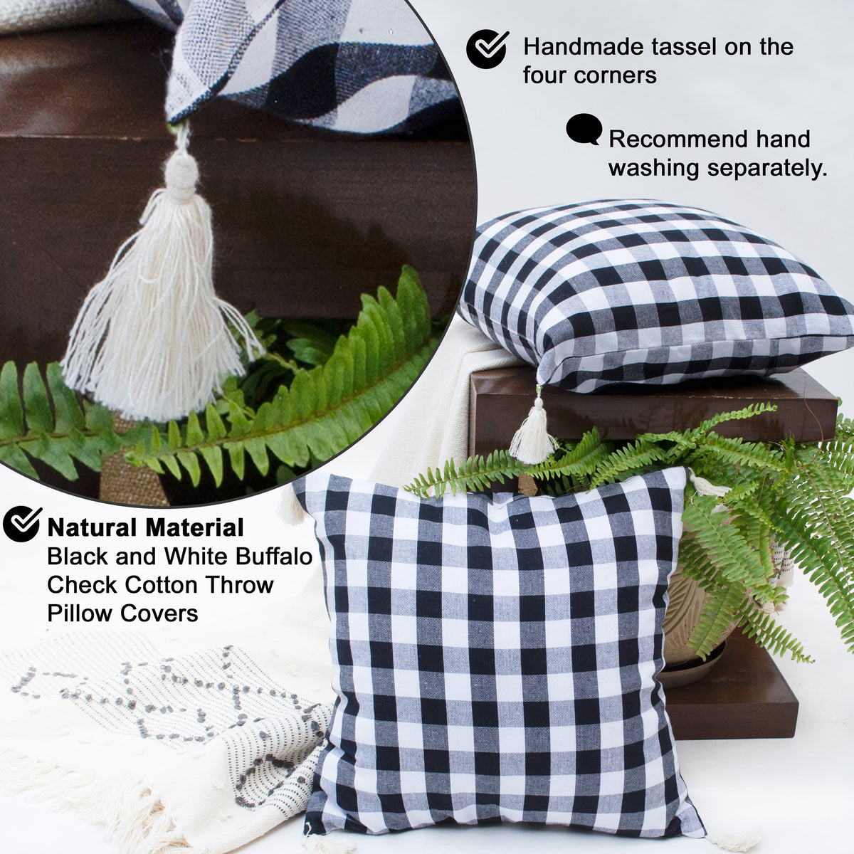Check Pillow Cover Set Of 2 - Black/White, 18''x18''