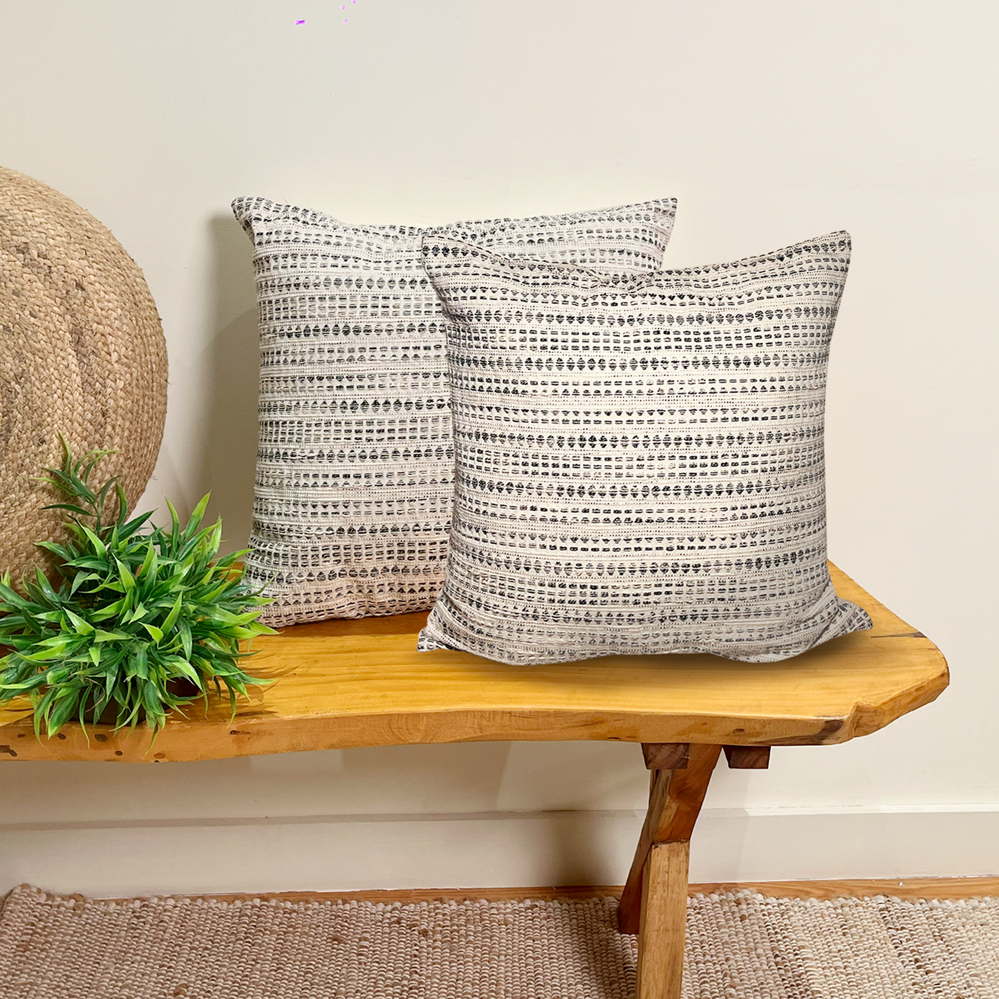 Lana Pillow Cover Set Of 2 - Ivory-Black, 20''x20''