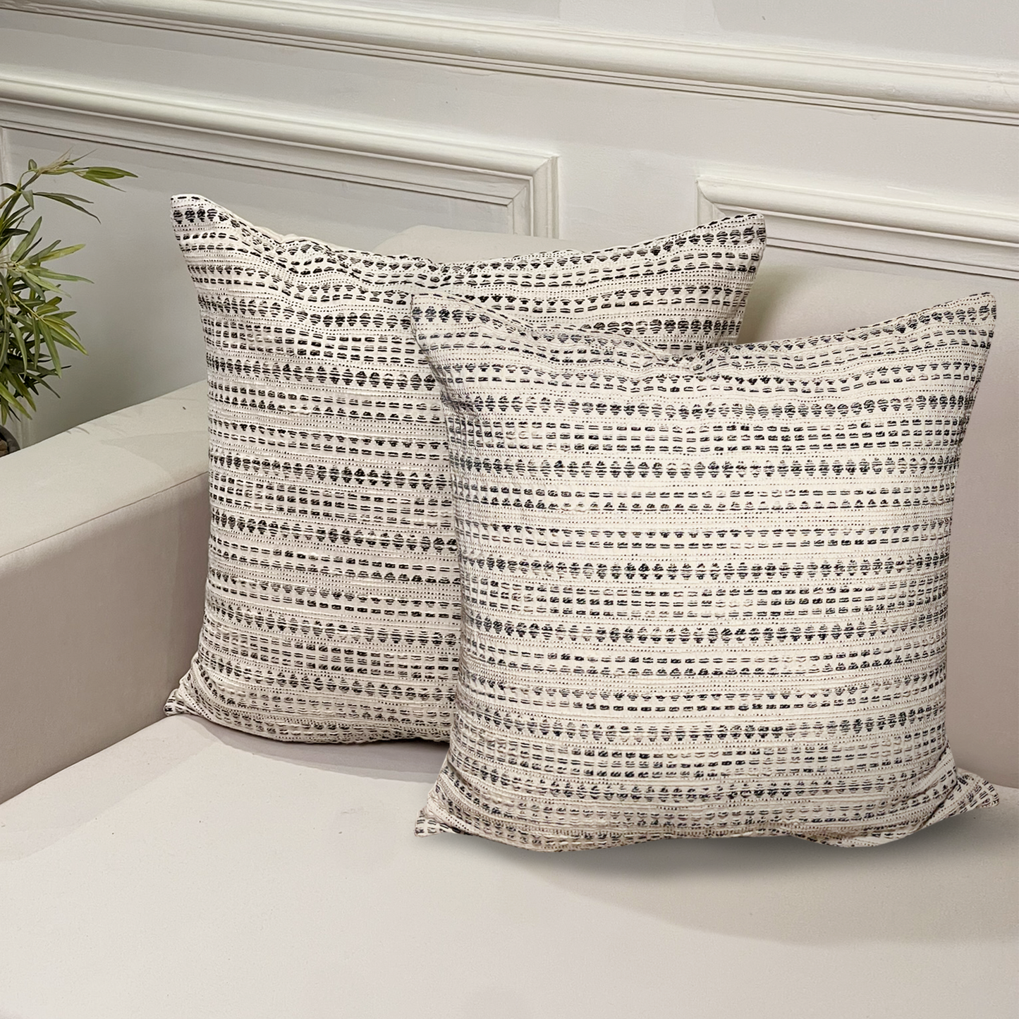 Lana Pillow Cover Set Of 2 - Ivory-Black, 20''x20''