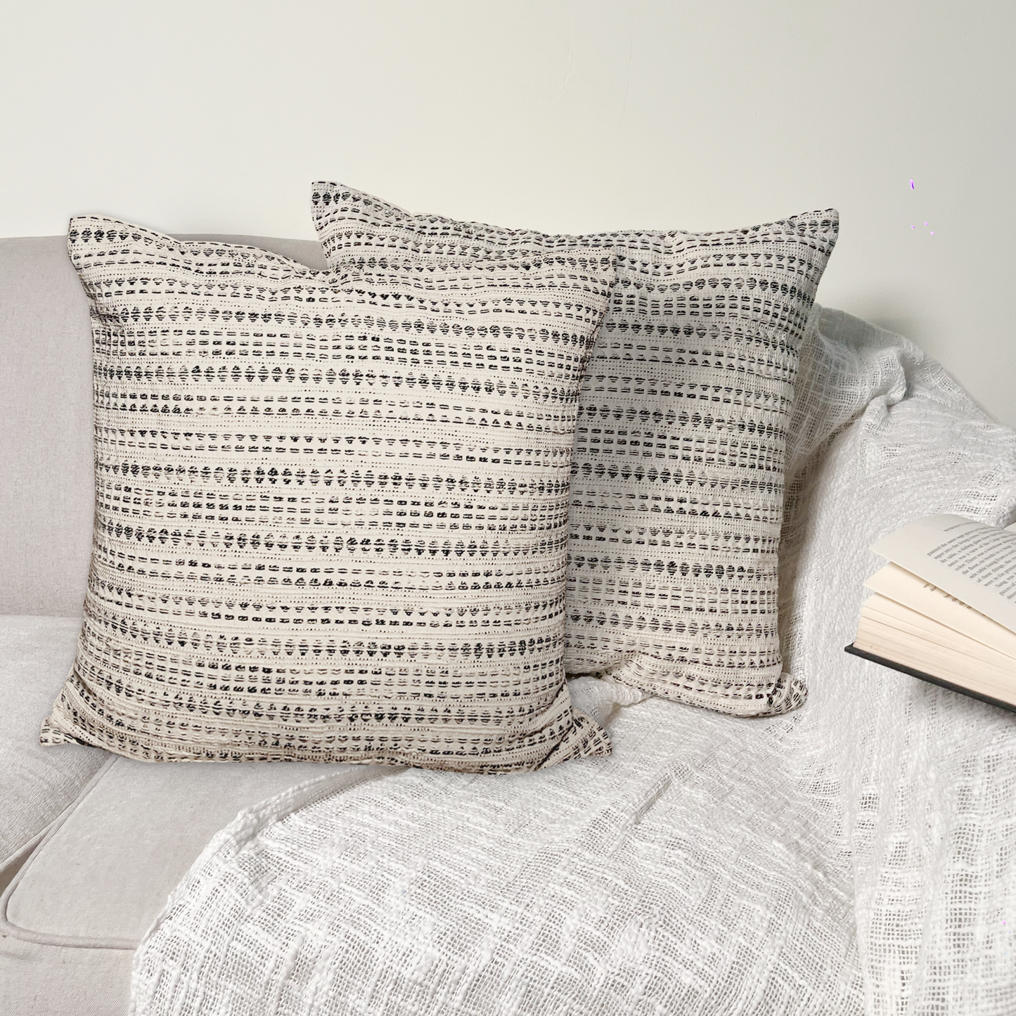 Lana Pillow Cover Set Of 2 - Ivory-Black, 20''x20''