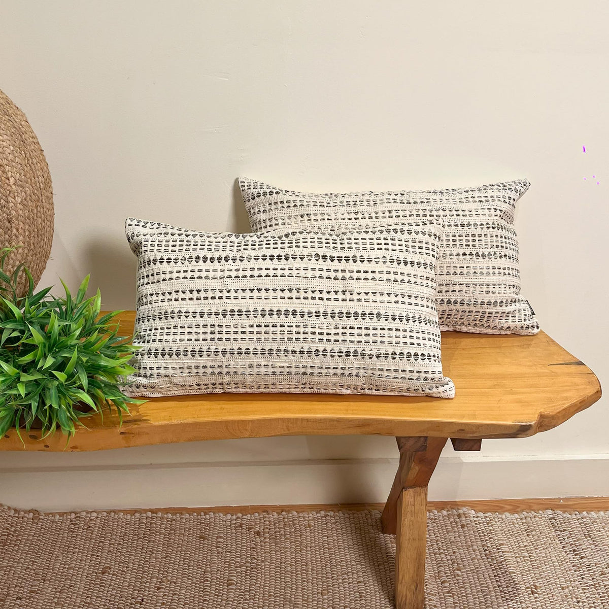 Lana Pillow Cover Set Of 2 - Ivory-Black, 12''x20''