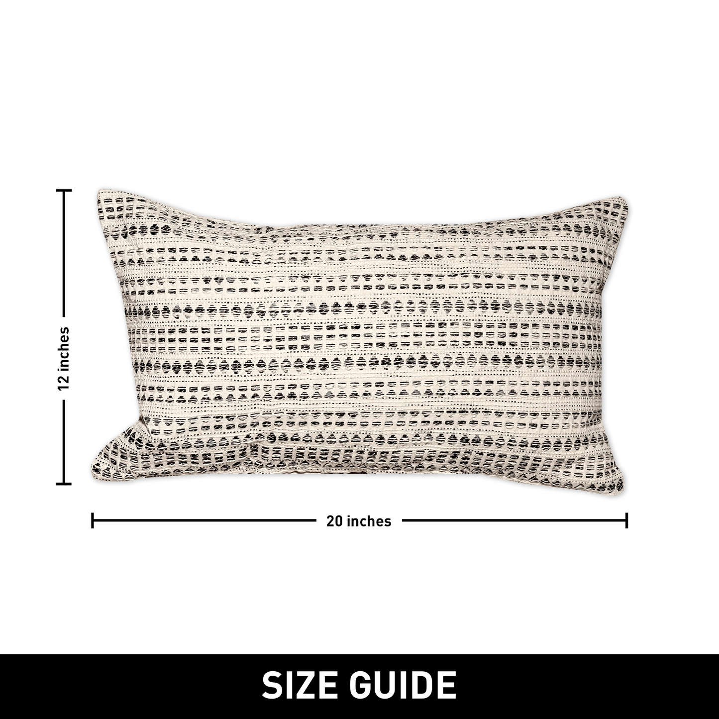 Lana Pillow Cover Set Of 2 - Ivory-Black, 12''x20''