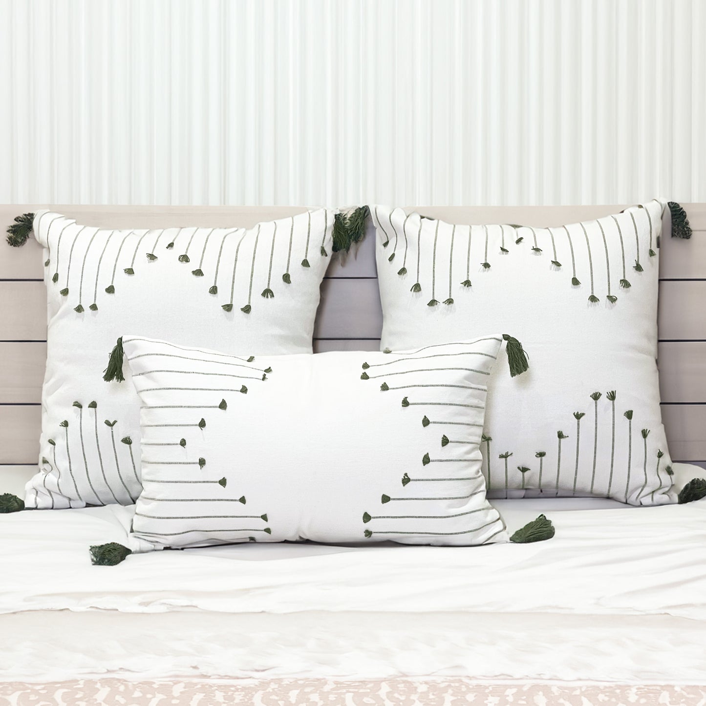 Poppy Pillow Cover Set Of 2 - Ivory-Sage Green, 18''x18''