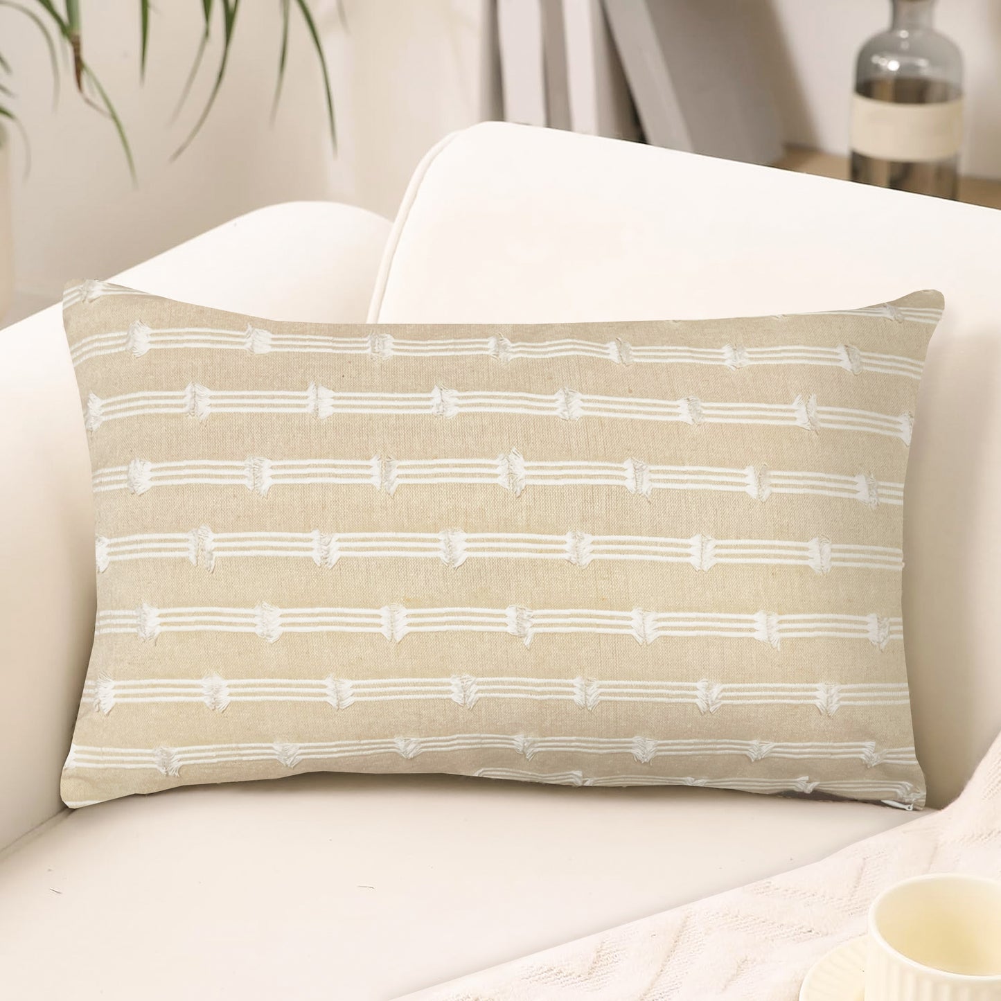 Gardenia Pillow Cover Set Of 2 - Beige-White, 12''x20''