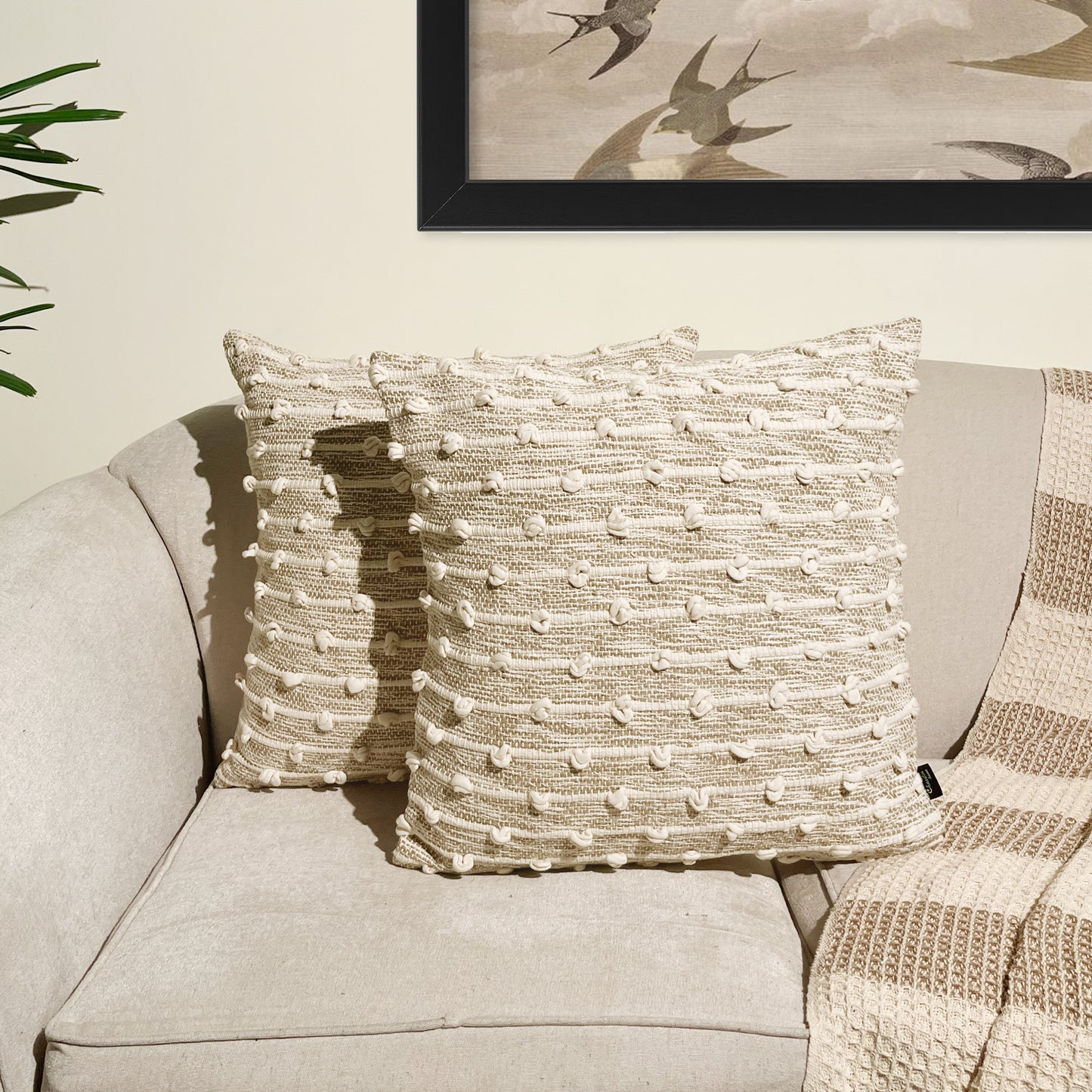 Malibu Stripe Pillow Cover Set Of 2 - Beige-Ivory, 18''x18''