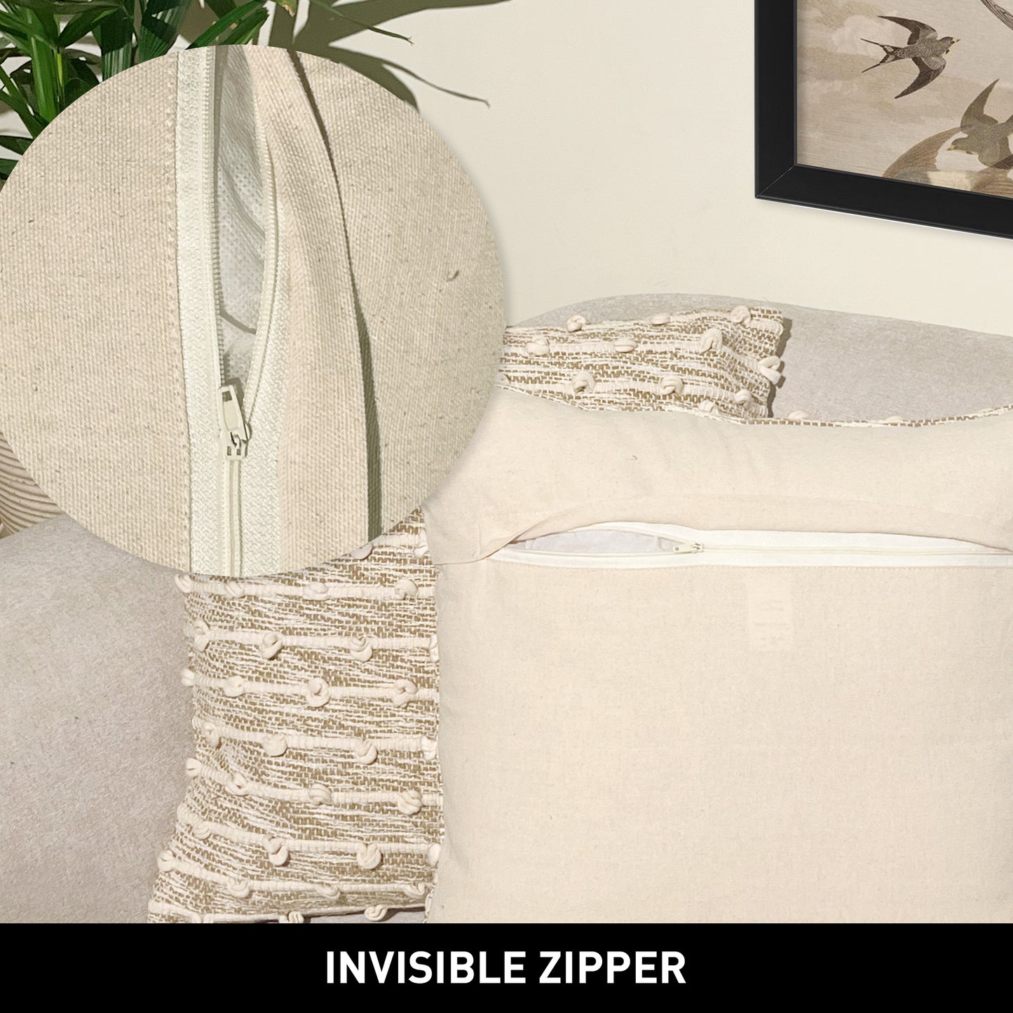 Malibu Stripe Pillow Cover Set Of 2 - Beige-Ivory, 18''x18''