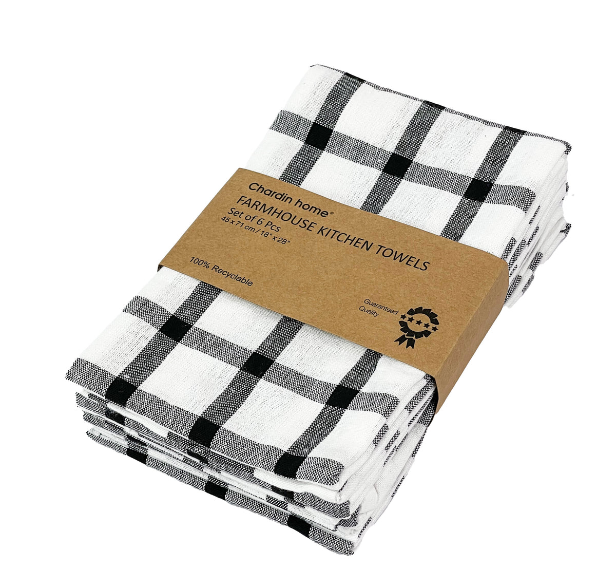 KITCHEN TOWEL SET OF 6 CHECKS, 18''x28'', BLACK-WHITE