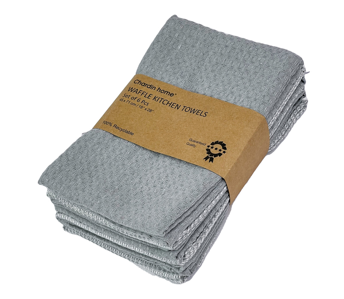WAFFLE KITCHEN TOWELS SET OF 6, Grey, 18''x28''