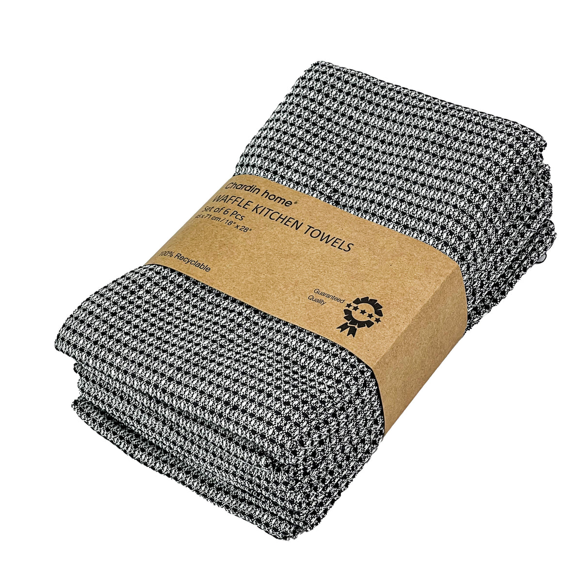 WAFFLE KITCHEN TOWELS SET OF 6, 18''x28'', Black-White