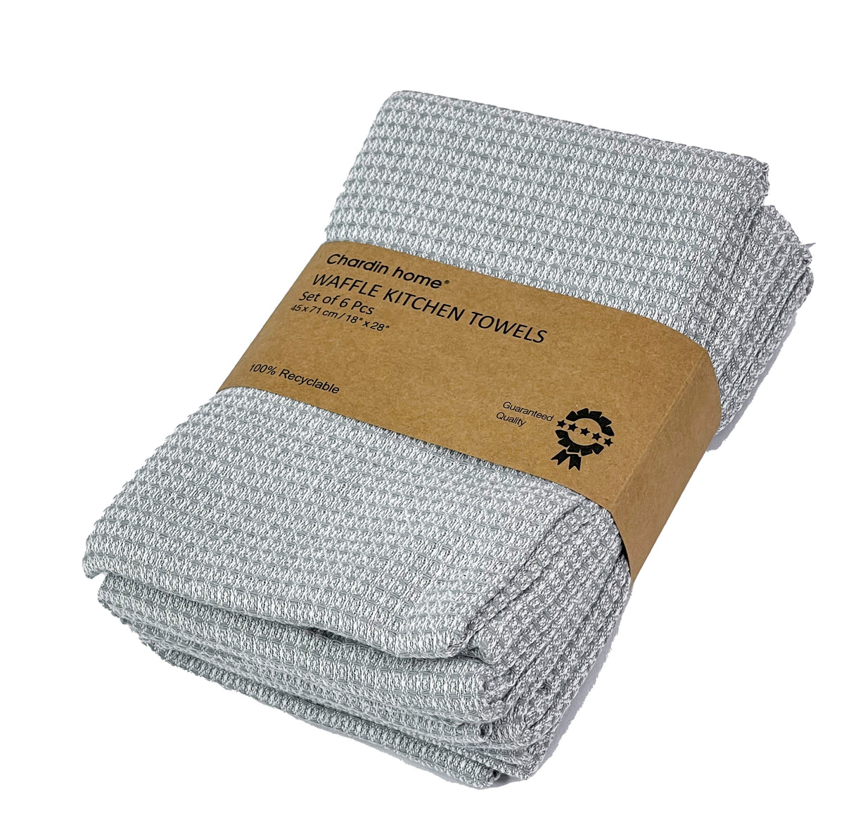WAFFLE KITCHEN TOWELS SET OF 6, 18''x28'', Grey-White