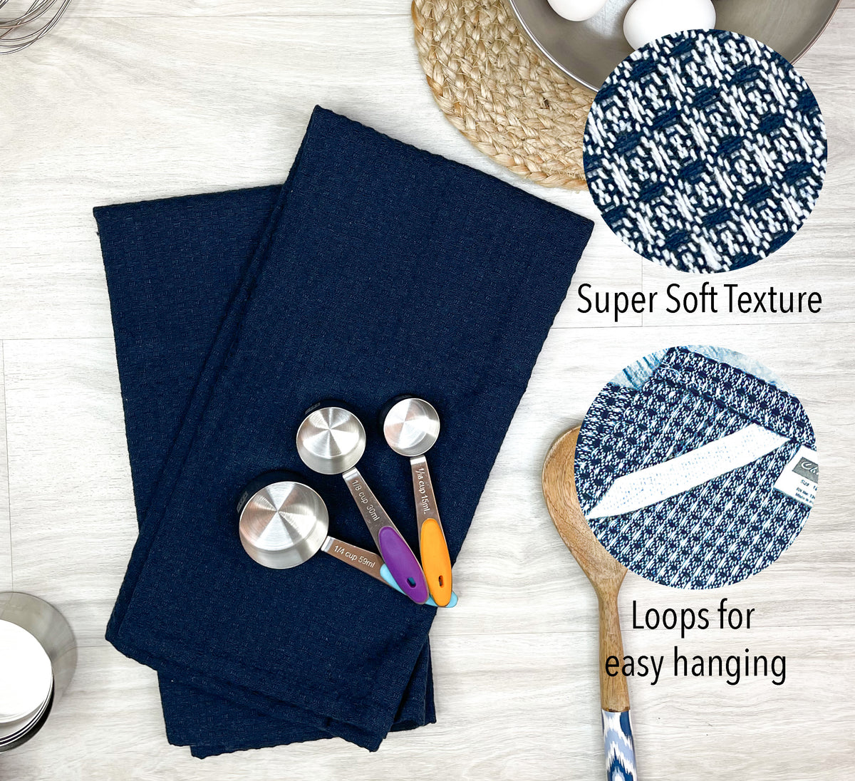 WAFFLE KITCHEN TOWELS SET OF 6, 18''x28'', Blue