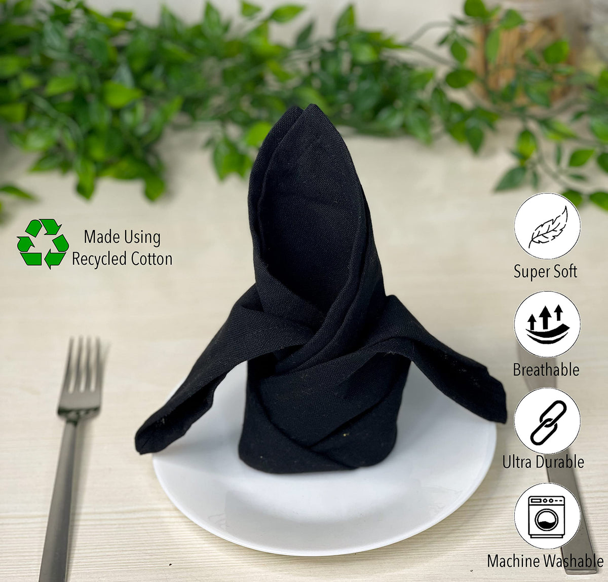 CLASSIC SOLID NAPKIN SET OF 6, Black, 18''x18''.