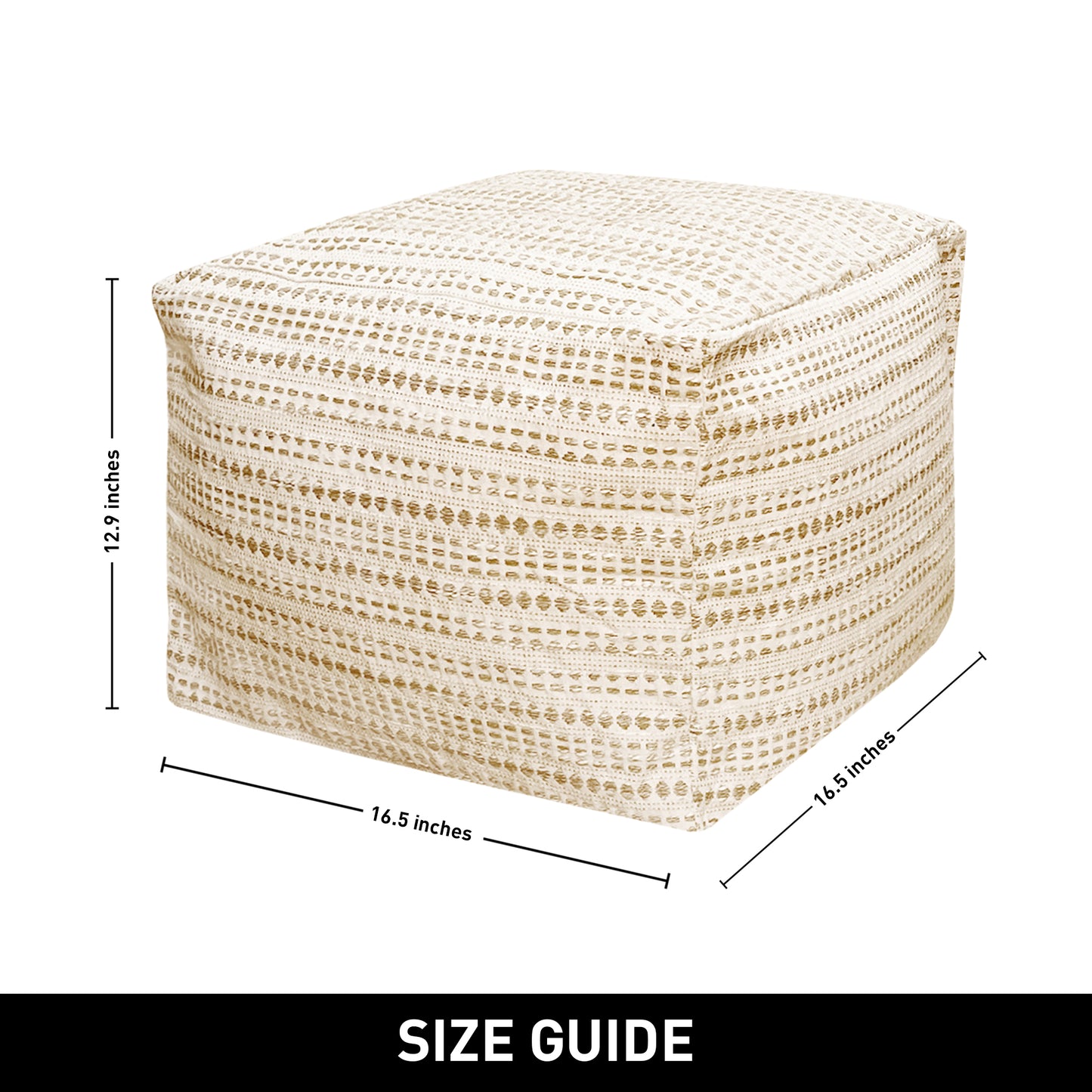 COTTON POUF COVER, BEIVE-OFF WHITE, 16.5"x 16.5"x12.9"