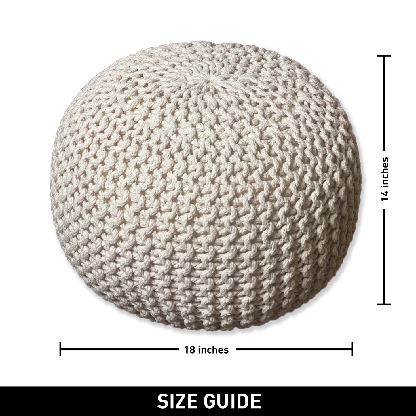 Crochet Cotton Dori Pouf - Ivory, 18"x18"x14"