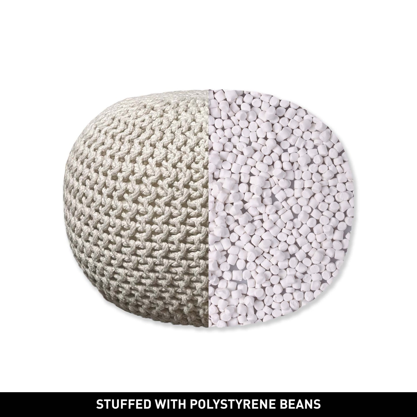 Crochet Cotton Dori Pouf - Ivory, 18"x18"x14"